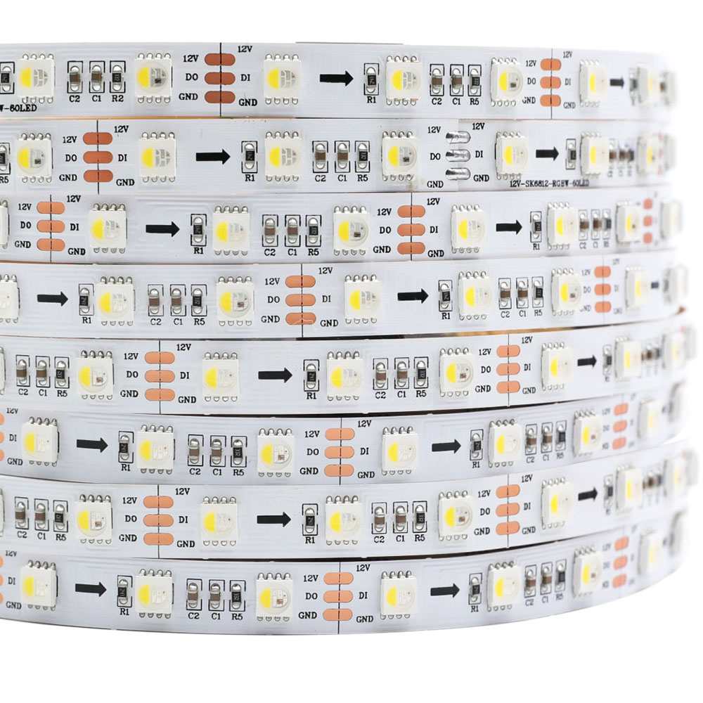 SK6812 RGBW 60LEDS/M DC12V 10MM-Wide Digital Intelligent Addressable LED Strip Lights - 5m/16.4ft per roll